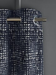 Navy Blue Collection Luxe Heavyweight Cut Velvet Abstract Eyelet Lined Curtains - Image 1 of 5