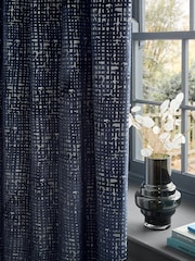 Navy Blue Collection Luxe Heavyweight Cut Velvet Abstract Eyelet Lined Curtains - Image 4 of 5