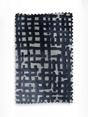 Navy Blue Collection Luxe Heavyweight Cut Velvet Abstract Eyelet Lined Curtains - Image 5 of 5