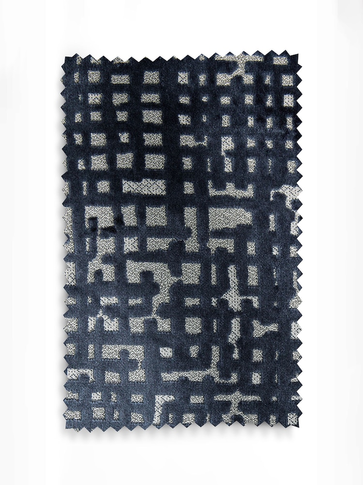 Navy Blue Collection Luxe Heavyweight Cut Velvet Abstract Eyelet Lined Curtains - Image 5 of 5