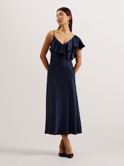 Ted Baker Blue Keomi Waterfall Ruffle Midi Slip Dress - Image 1 of 5