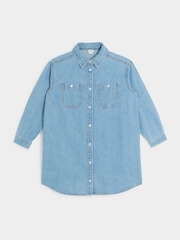 River Island Blue Girls 100% Cotton Denim A Line Dress - Image 1 of 3