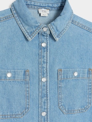 River Island Blue Girls 100% Cotton Denim A Line Dress - Image 2 of 3