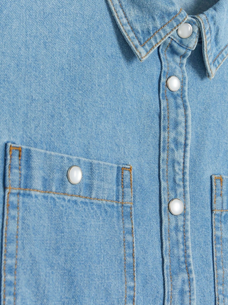 River Island Blue Girls 100% Cotton Denim A Line Dress - Image 3 of 3