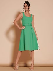 Jolie Moi Green 1950's Inspired Belted Swing Dress - Image 1 of 6