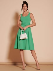 Jolie Moi Green 1950's Inspired Belted Swing Dress - Image 4 of 6