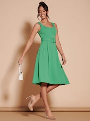 Jolie Moi Green 1950's Inspired Belted Swing Dress - Image 5 of 6