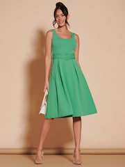 Jolie Moi Green 1950's Inspired Belted Swing Dress - Image 6 of 6