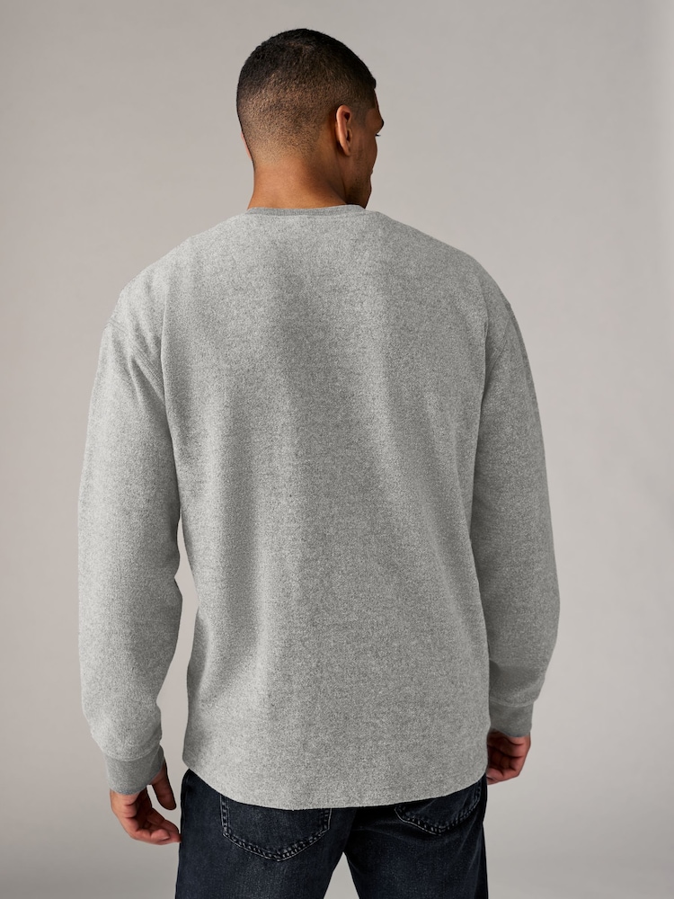 Grey Long Sleeves Brushed Crew T-Shirt - Image 4 of 7