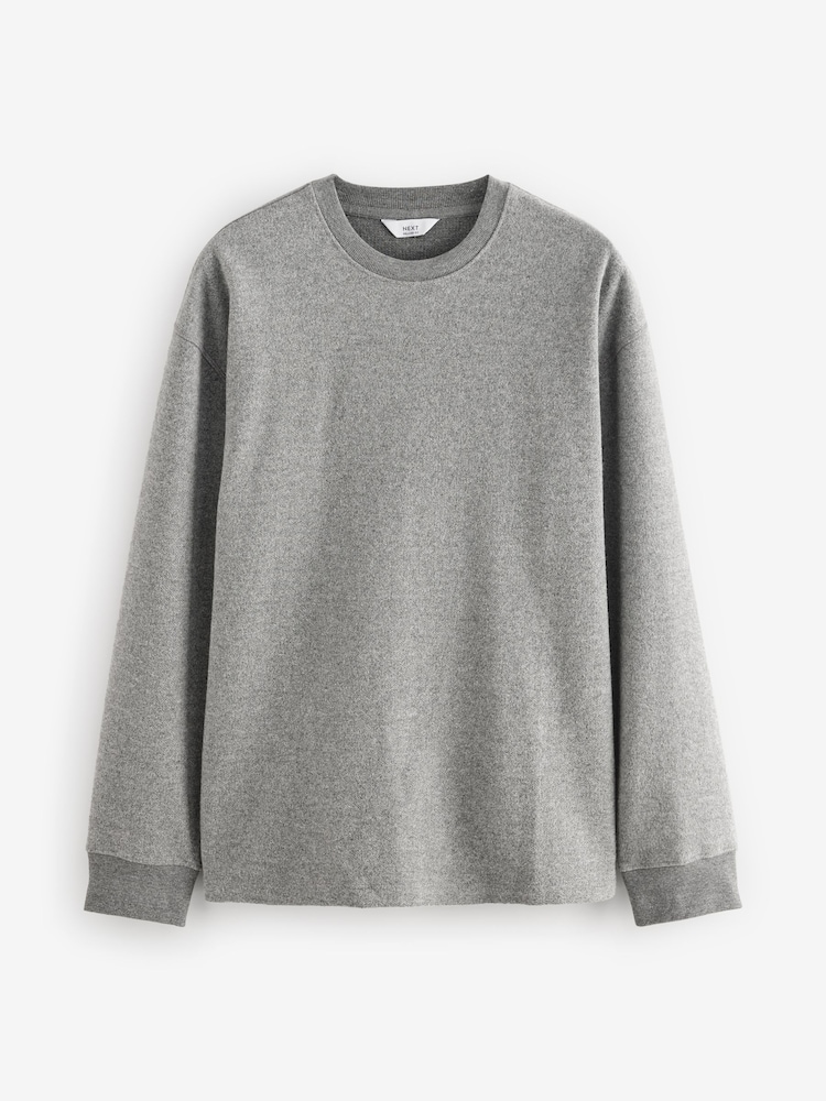 Grey Long Sleeves Brushed Crew T-Shirt - Image 5 of 7