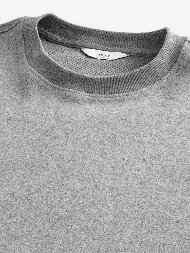 Grey Long Sleeves Brushed Crew T-Shirt - Image 6 of 7