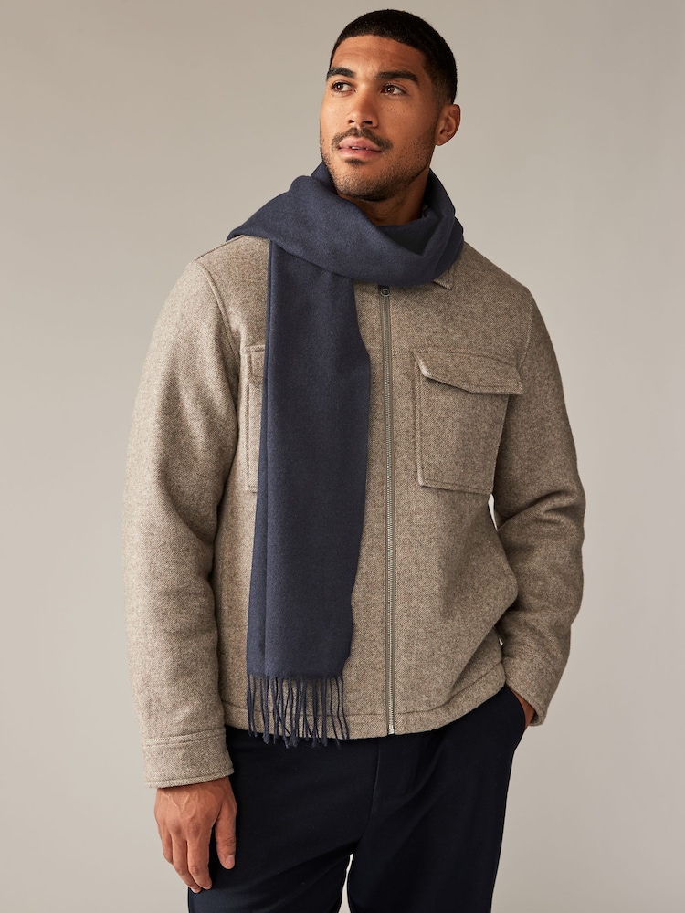 Navy Blue Woven Scarf with Wool - Image 1 of 6