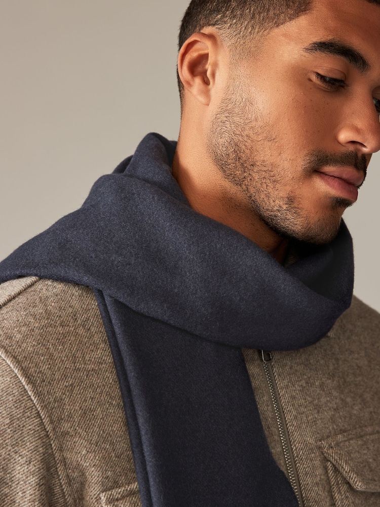 Navy Blue Woven Scarf with Wool - Image 2 of 6