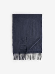 Navy Blue Woven Scarf with Wool - Image 4 of 6