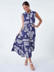 Roman Blue Geometric Midi Shirt Dress - Image 1 of 5