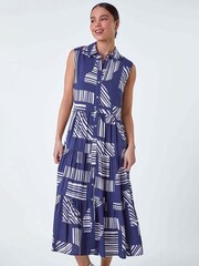 Roman Blue Geometric Midi Shirt Dress - Image 2 of 5