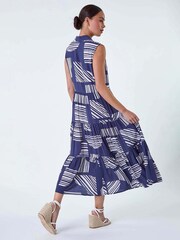 Roman Blue Geometric Midi Shirt Dress - Image 3 of 5