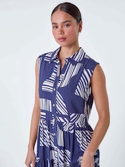 Roman Blue Geometric Midi Shirt Dress - Image 4 of 5