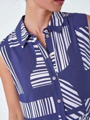 Roman Blue Geometric Midi Shirt Dress - Image 5 of 5