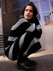 Black/Grey Stripe High Neck Long Sleeve Maxi Knitted Jumper Dress - Image 2 of 6