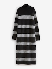 Black/Grey Stripe High Neck Long Sleeve Maxi Knitted Jumper Dress - Image 5 of 6