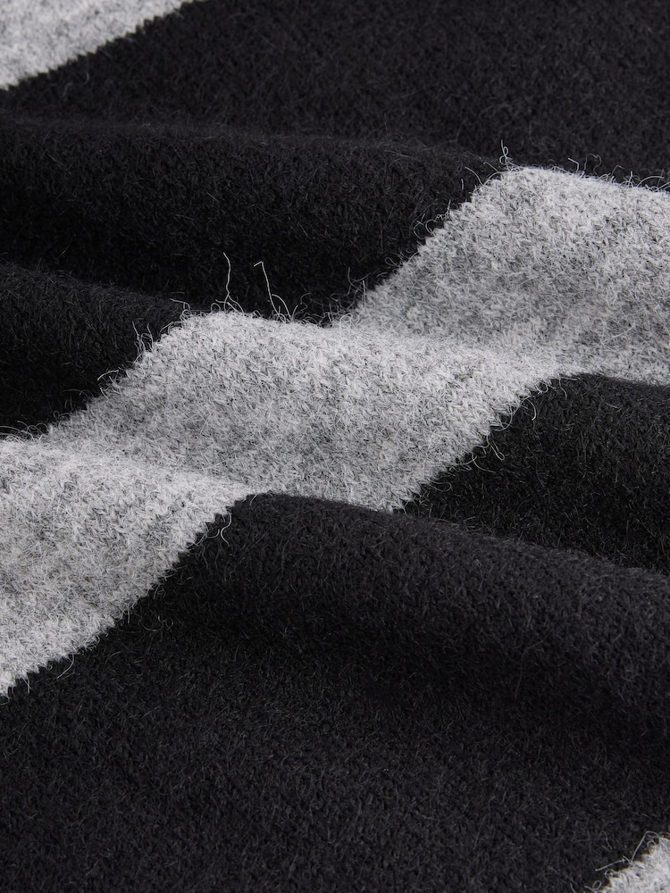 Black/Grey Stripe High Neck Long Sleeve Maxi Knitted Jumper Dress - Image 6 of 6