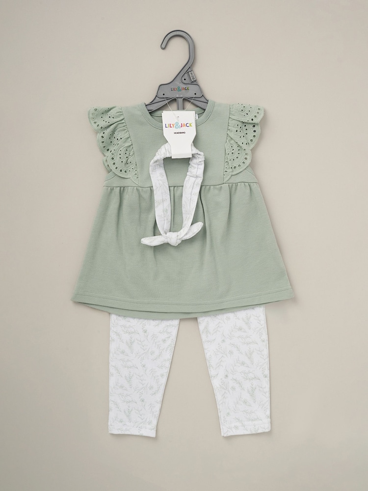 Lily & Jack Green 100% Cotton Top Leggings and Headband Outfit Set 3-Piece - Image 2 of 5