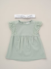 Lily & Jack Green 100% Cotton Top Leggings and Headband Outfit Set 3-Piece - Image 3 of 5