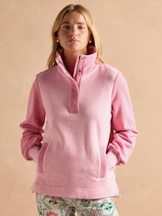 Rosa - Suéter de algodón con cuello alzado y cremallera corta Burnham de Joules - Imagen 1 de 11