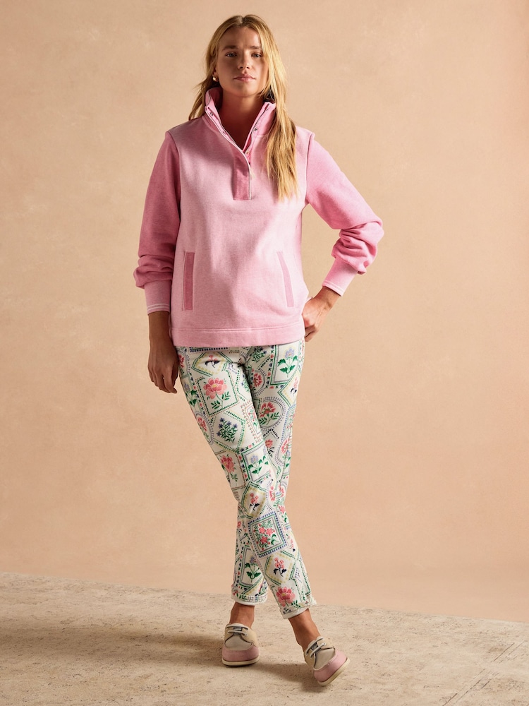 Joules Burnham Pink Cotton Funnel Neck Quarter Zip Sweatshirt - Image 4 of 11