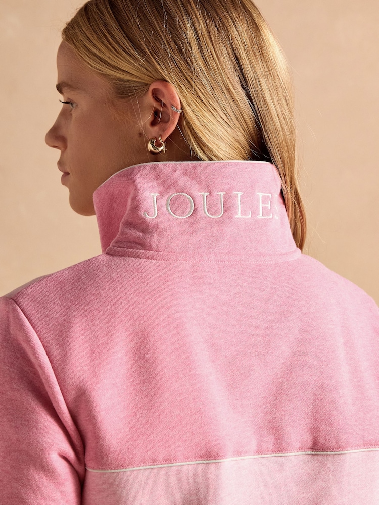 Joules Burnham Pink Cotton Funnel Neck Quarter Zip Sweatshirt - Image 6 of 11