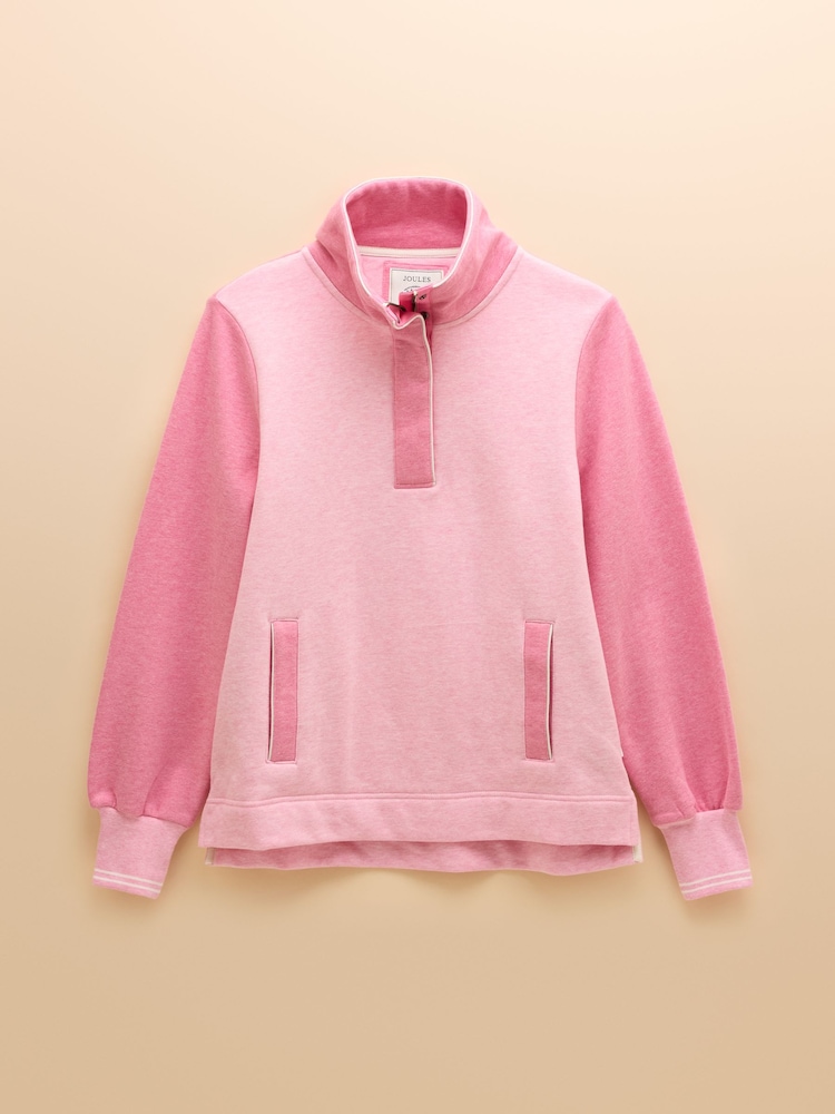 Joules Burnham Pink Cotton Funnel Neck Quarter Zip Sweatshirt - Image 7 of 11