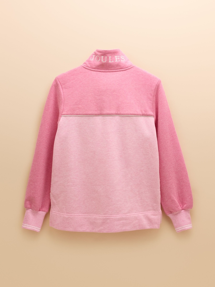 Joules Burnham Pink Cotton Funnel Neck Quarter Zip Sweatshirt - Image 8 of 11