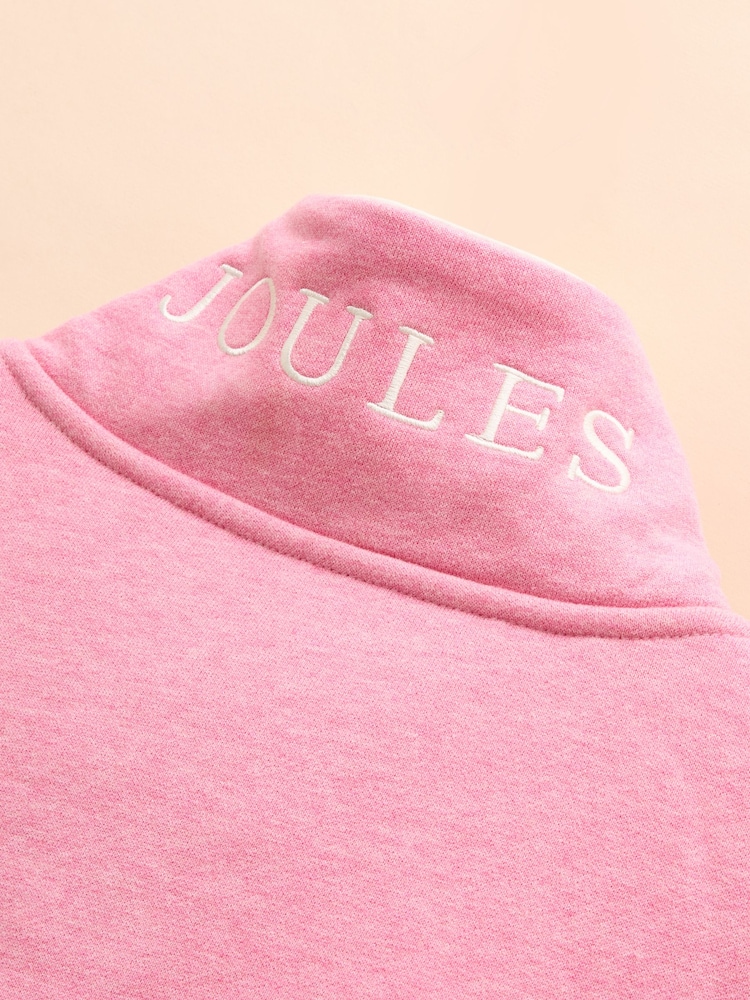 Joules Burnham Pink Cotton Funnel Neck Quarter Zip Sweatshirt - Image 9 of 11
