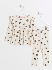 River Island Girls Bows Print Rib Peplum Set - Slika 1 iz 5