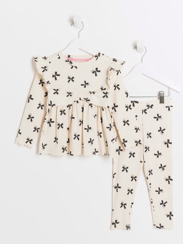 River Island Girls Bows Print Rib Peplum Set - Slika 1 iz 5