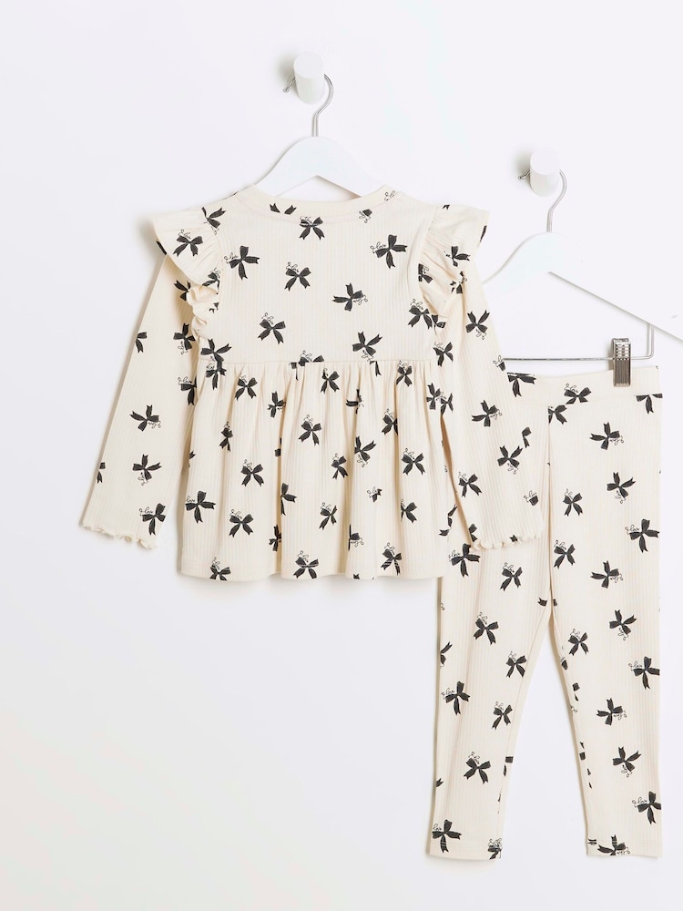 River Island Girls Bows Print Rib Peplum Set - Slika 2 iz 5