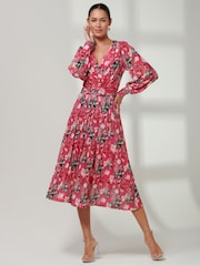 Jolie Moi Pink Rayla Wrap Front Mesh Midi Dress - Image 1 of 6