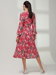 Jolie Moi Pink Rayla Wrap Front Mesh Midi Dress - Image 2 of 6