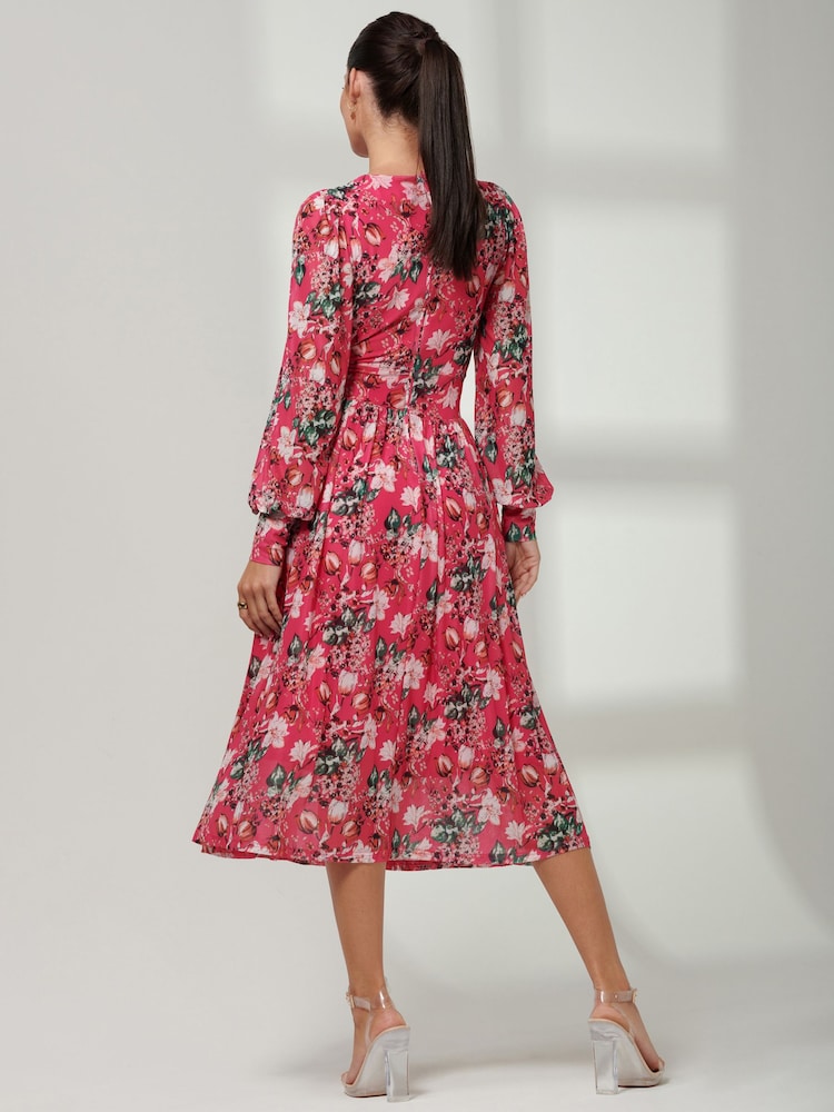 Jolie Moi Pink Rayla Wrap Front Mesh Midi Dress - Image 2 of 6