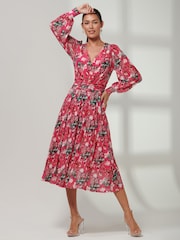 Jolie Moi Pink Rayla Wrap Front Mesh Midi Dress - Image 5 of 6