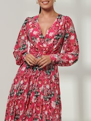 Jolie Moi Pink Rayla Wrap Front Mesh Midi Dress - Image 6 of 6