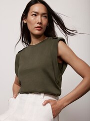 Mint Velvet Khaki Cotton Cropped Utility Tank Top - Image 1 of 4