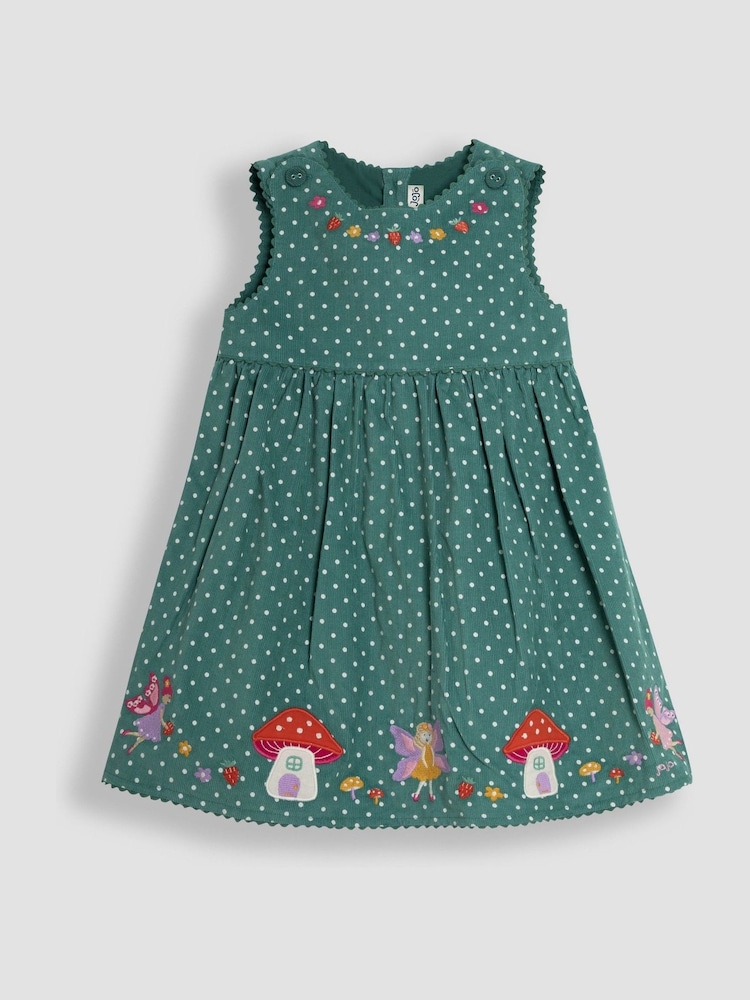 JoJo Maman Bébé Green Fairy & Toadstool Applique Cord Dress - Image 1 of 3