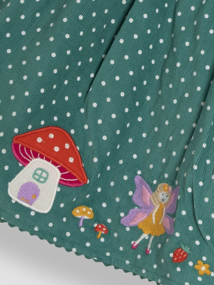 JoJo Maman Bébé Green Fairy & Toadstool Applique Cord Dress - Image 3 of 3