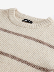 Ecru White Regular Fit Horizontal Stripe Crew Jumper with Wool - Image 7 of 8
