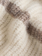 Ecru White Regular Fit Horizontal Stripe Crew Jumper with Wool - Image 8 of 8