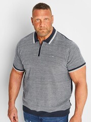 BadRhino Big & Tall Blue Knitted Zip Polo Shirt - Image 1 of 3