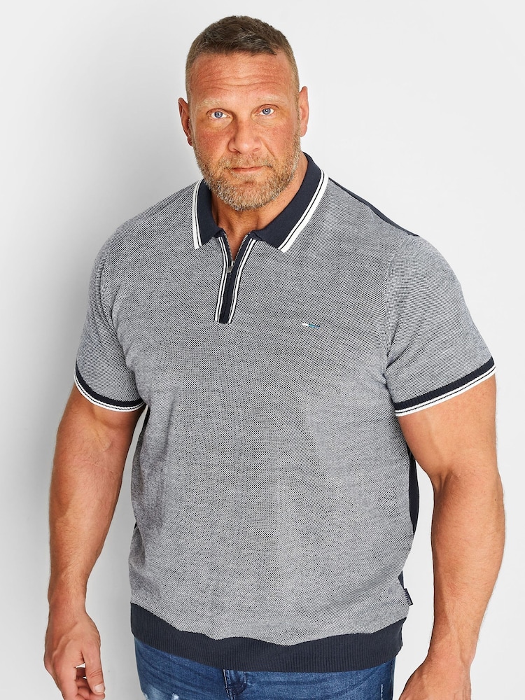 BadRhino Big & Tall Blue Knitted Zip Polo Shirt - Image 1 of 3