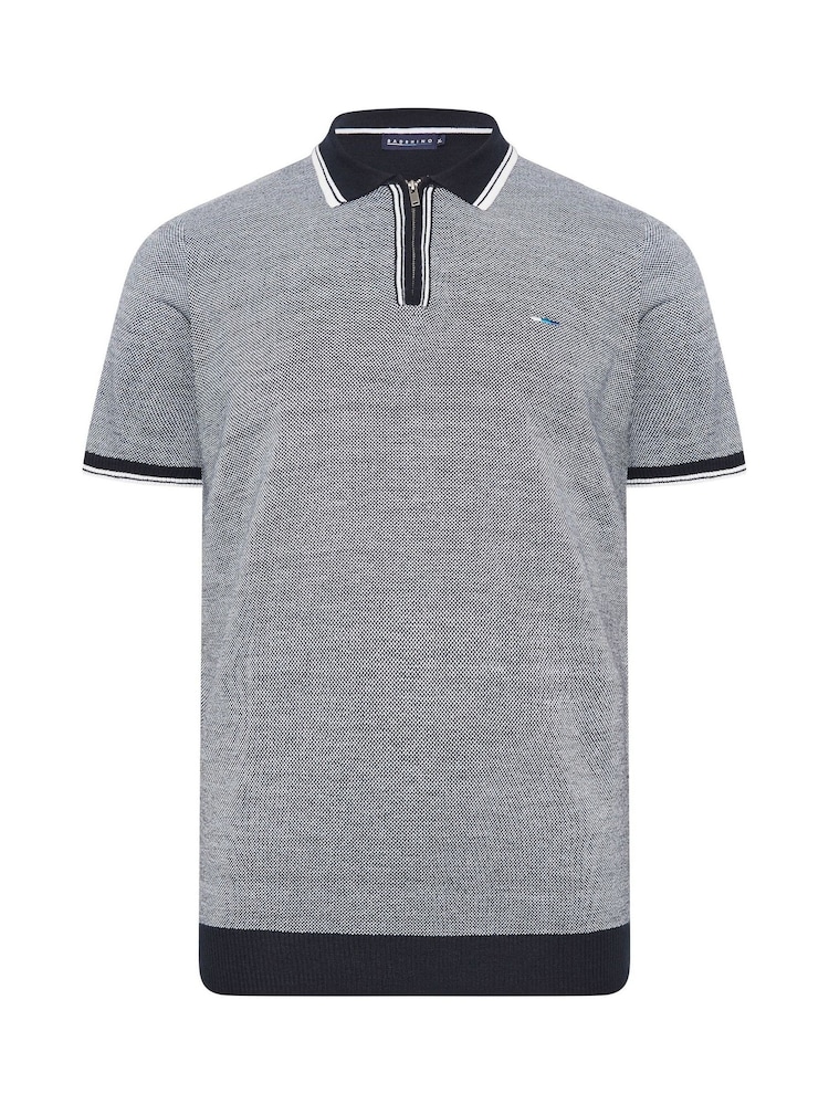 BadRhino Big & Tall Blue Knitted Zip Polo Shirt - Image 2 of 3